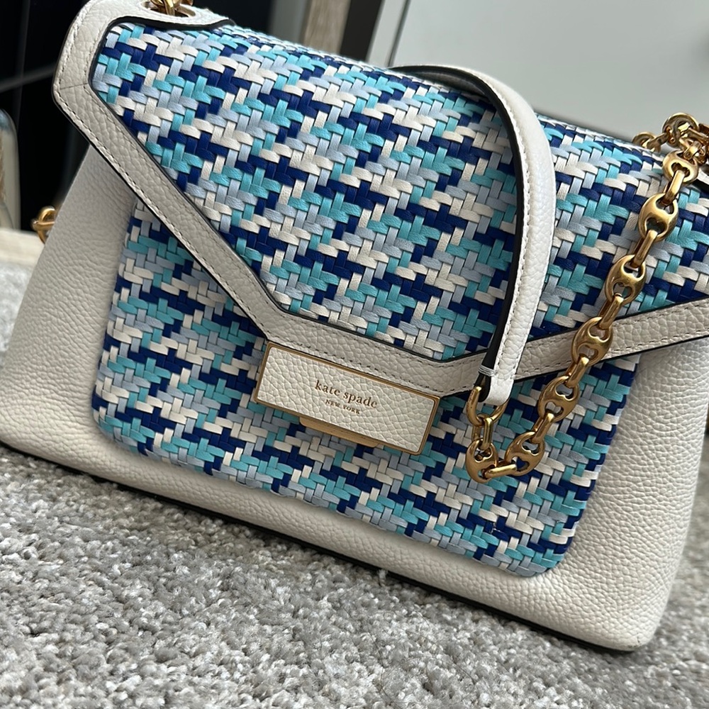 Kate Spade Blue and White Woven Shoulder Bag